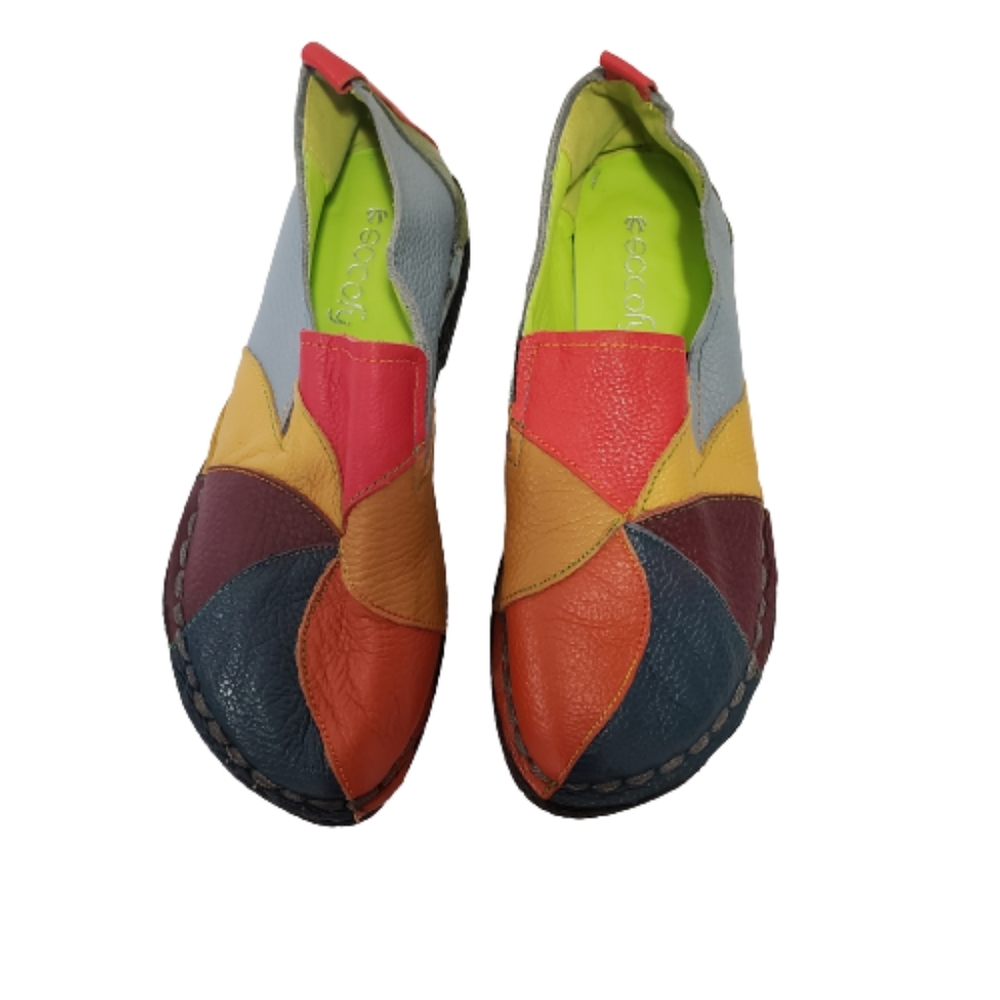 SOCOFY Women's Loafer Flat Multicolor Patchwork Color Block Slip On Boho Size 7